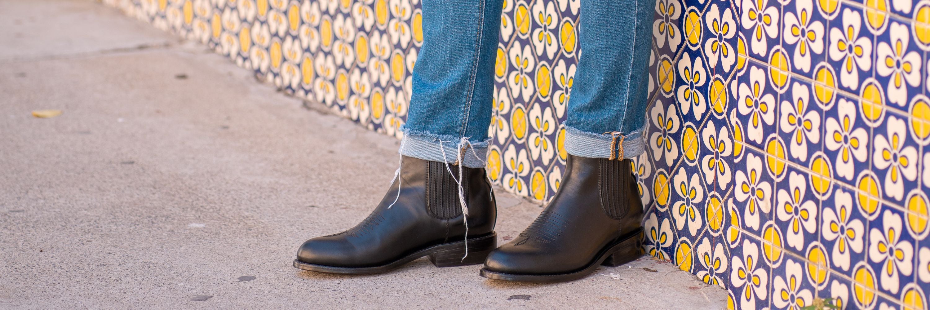 Cano Carlos Charro Black goodyear welted boots lifestyle view