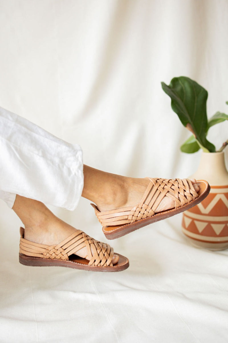 Cano Luisa Huarache Beige traditional sandal lifestyle view