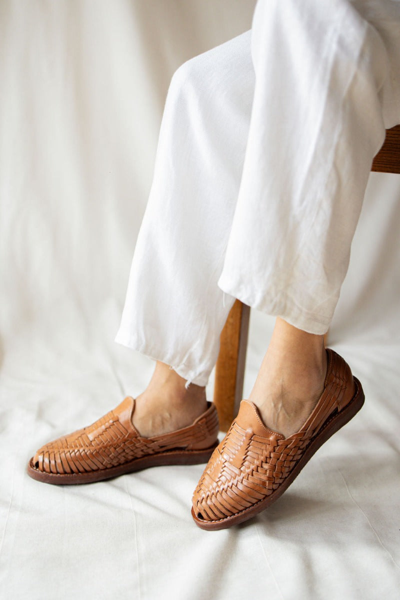 Cano Mara Wedge Cognac traditional huarache lifestyle view