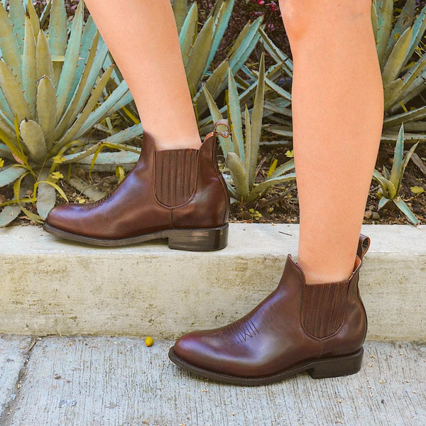 Lifestyle view of Eloisa handmade chelsea boot coffee - CANO