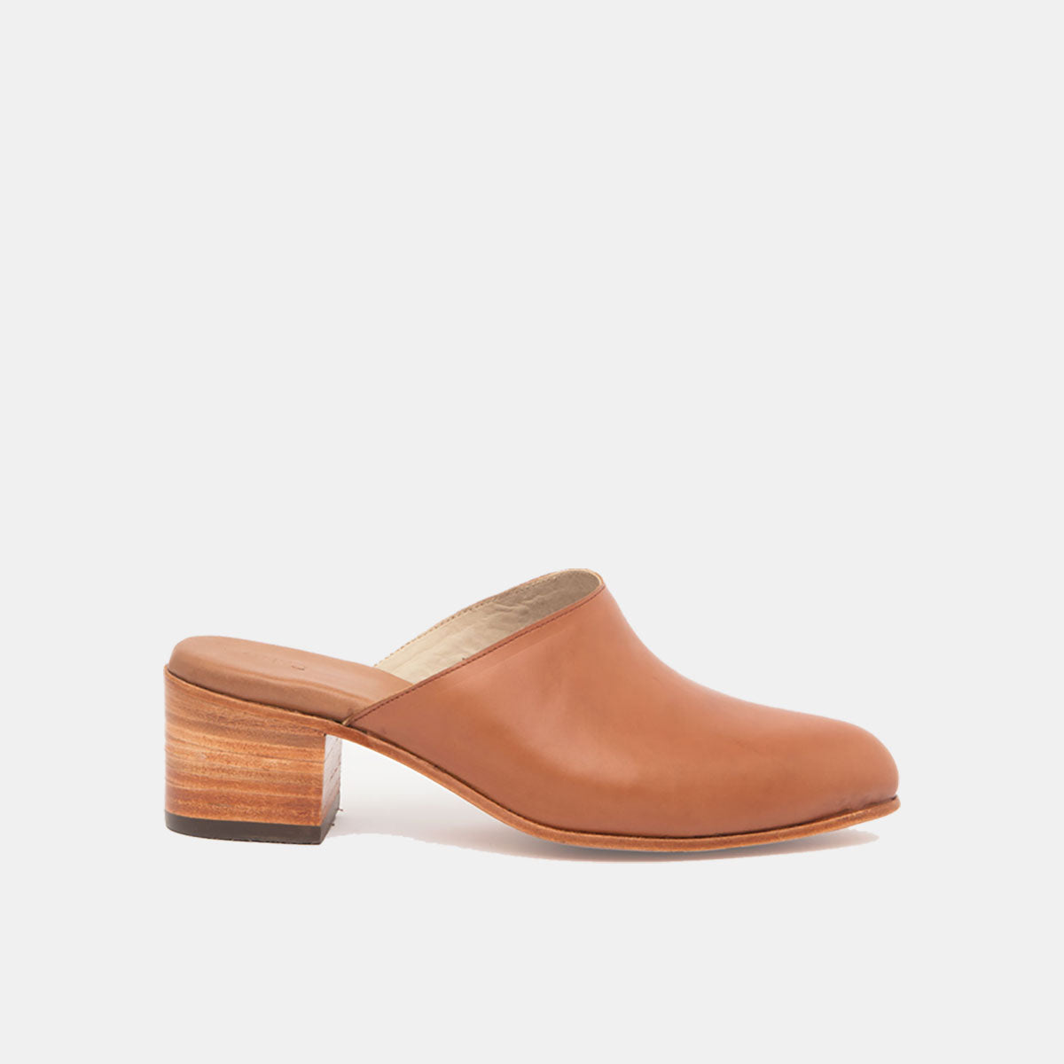 Side view of Fabiola handmade mule cognac - CANO