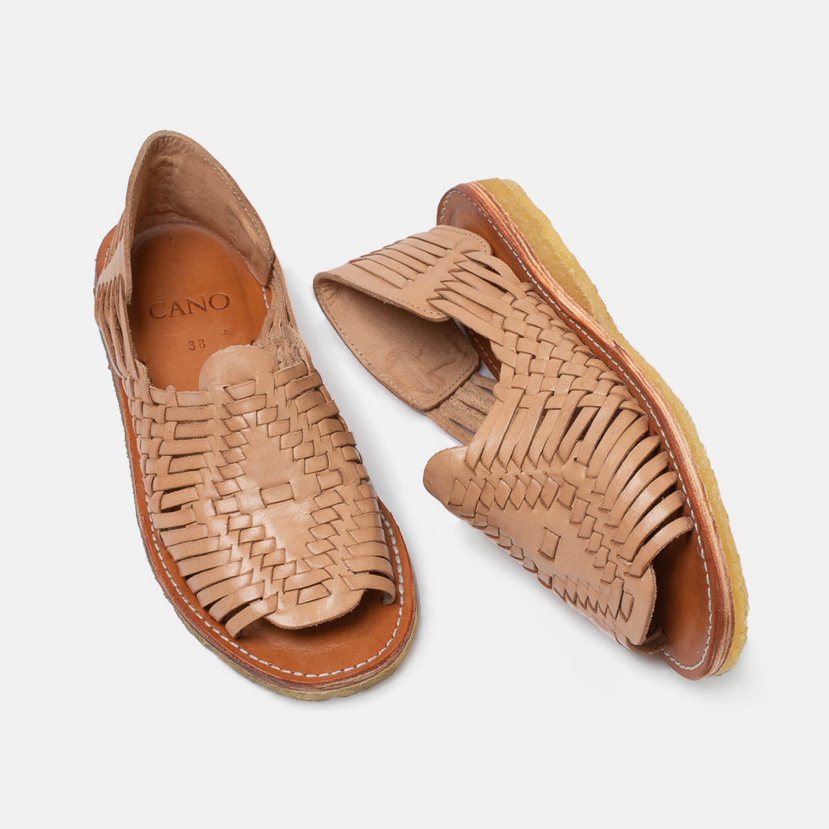 Cano Itzel Natural Beige handmade mexican huarache top and side view