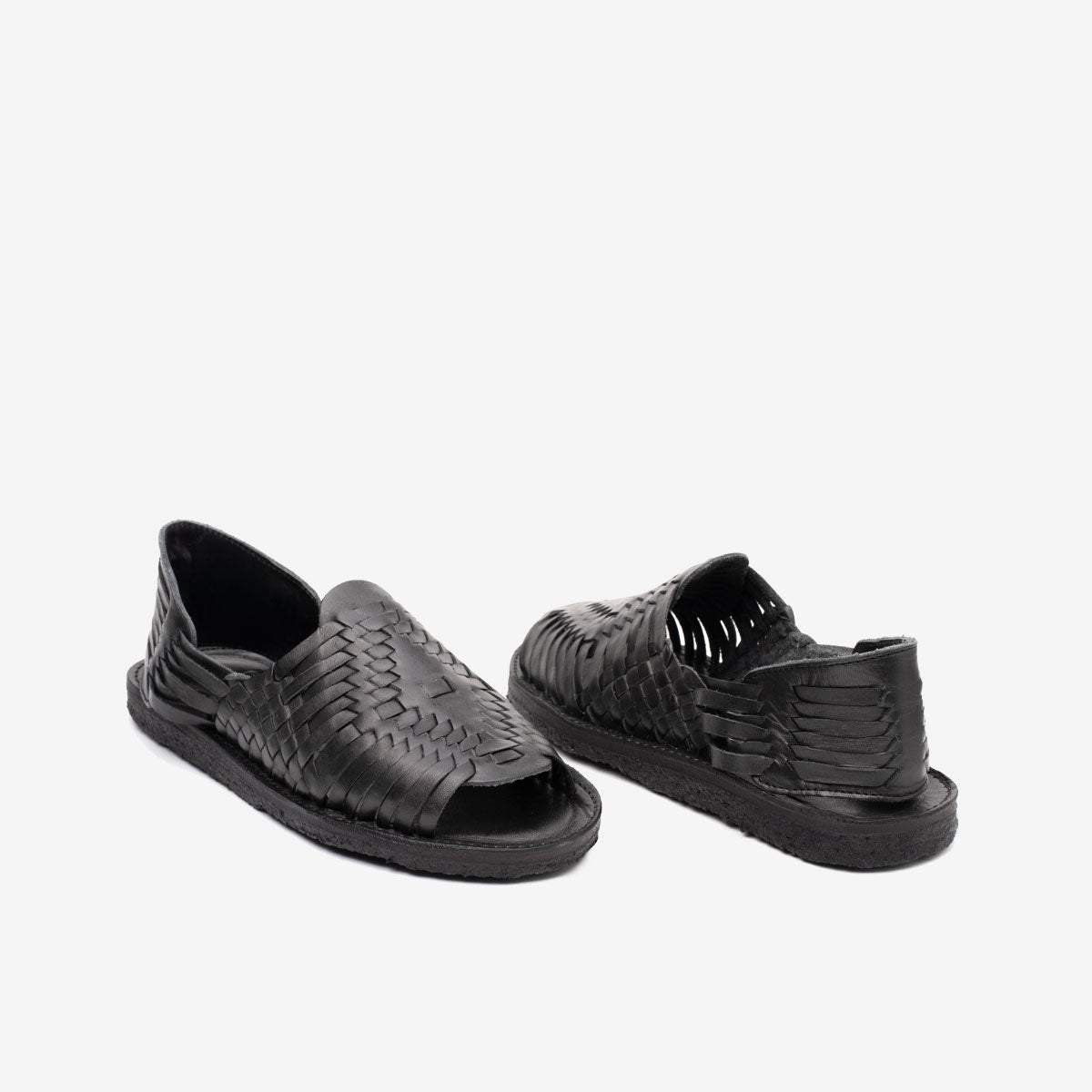 Cano Itzel Natural All Black leather huarache front and back view