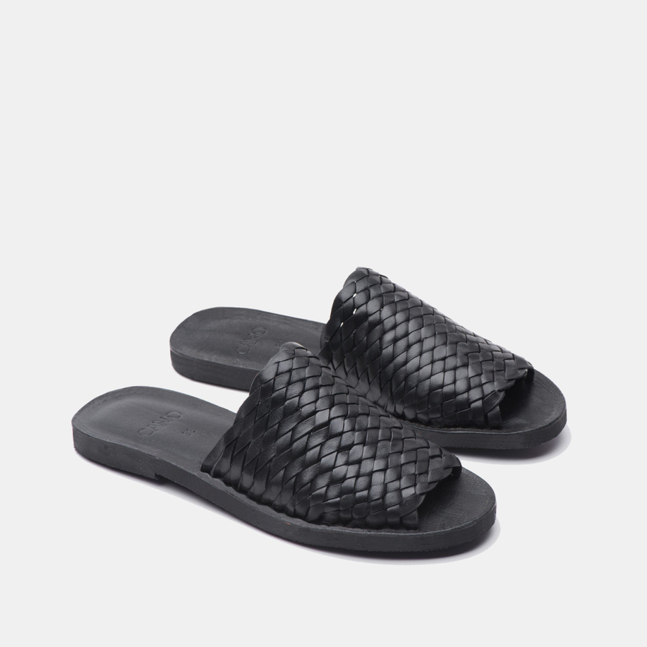 Cano Laura All Black sustainable sandal side view