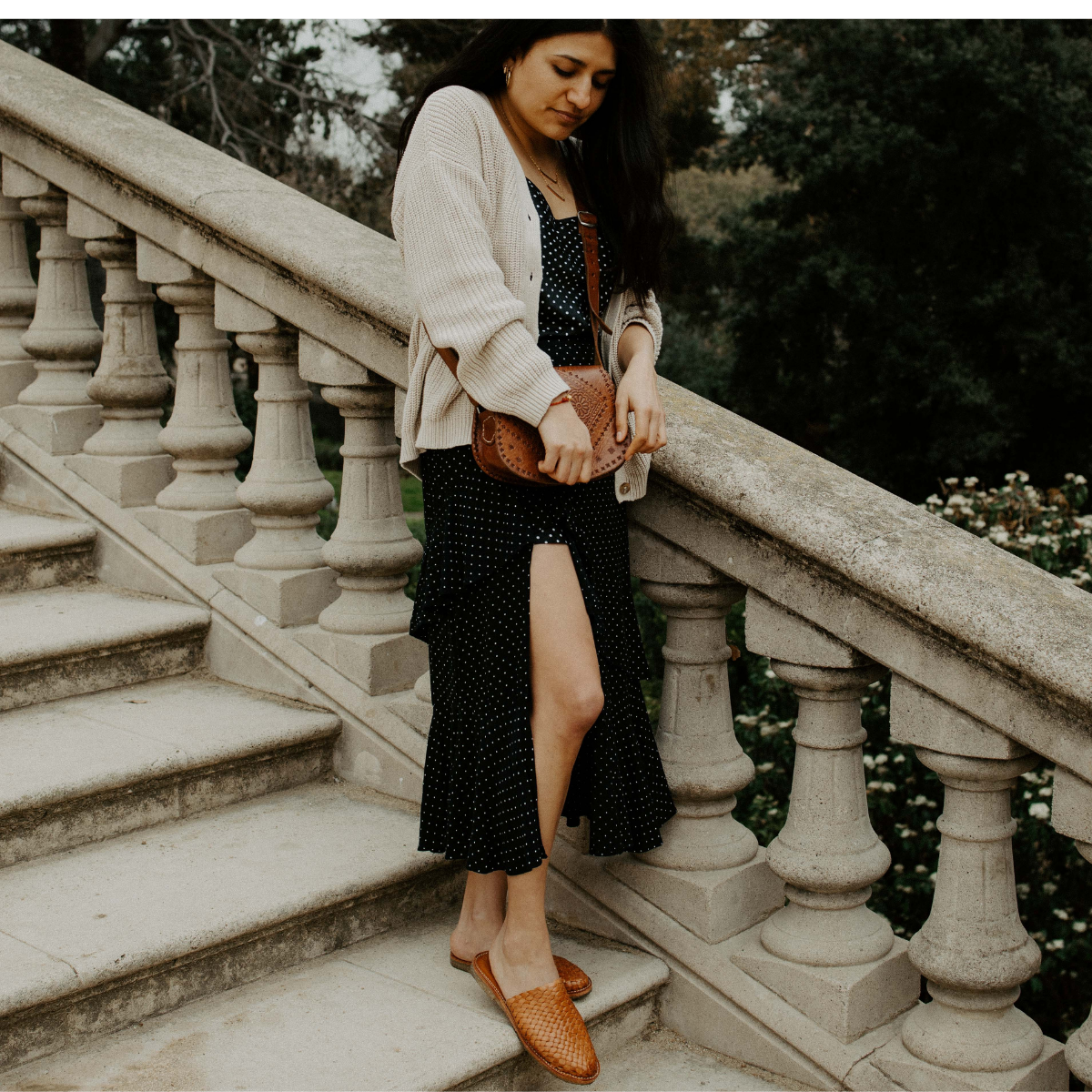 Cano Lizeth Natural Cognac mule sandal lifestyle view