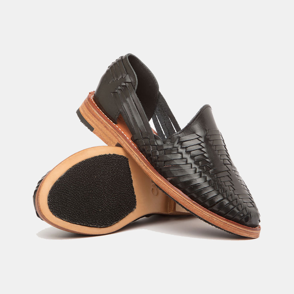 Cano Mara Leather Black woven mexican shoe side view