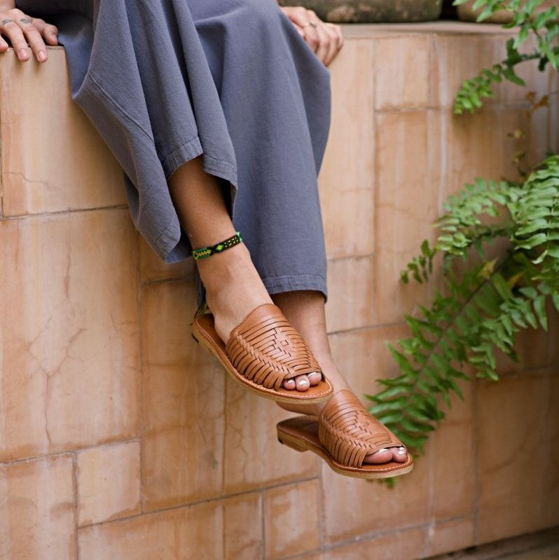 Cano Nayeli Cognac sustainable sandal lifestyle view